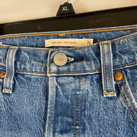 Levi's Ribcage Crop Boot Jeans 26 Blue Button Fly - Picture 5 of 12
